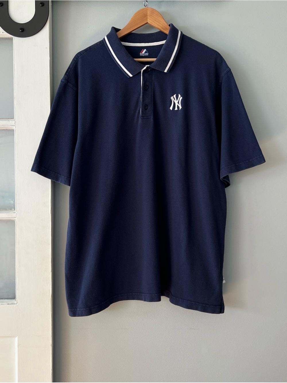 Majestic New York Yankees Blue Cotton Embroidered Short Sleeve Polo Shirt 2XL